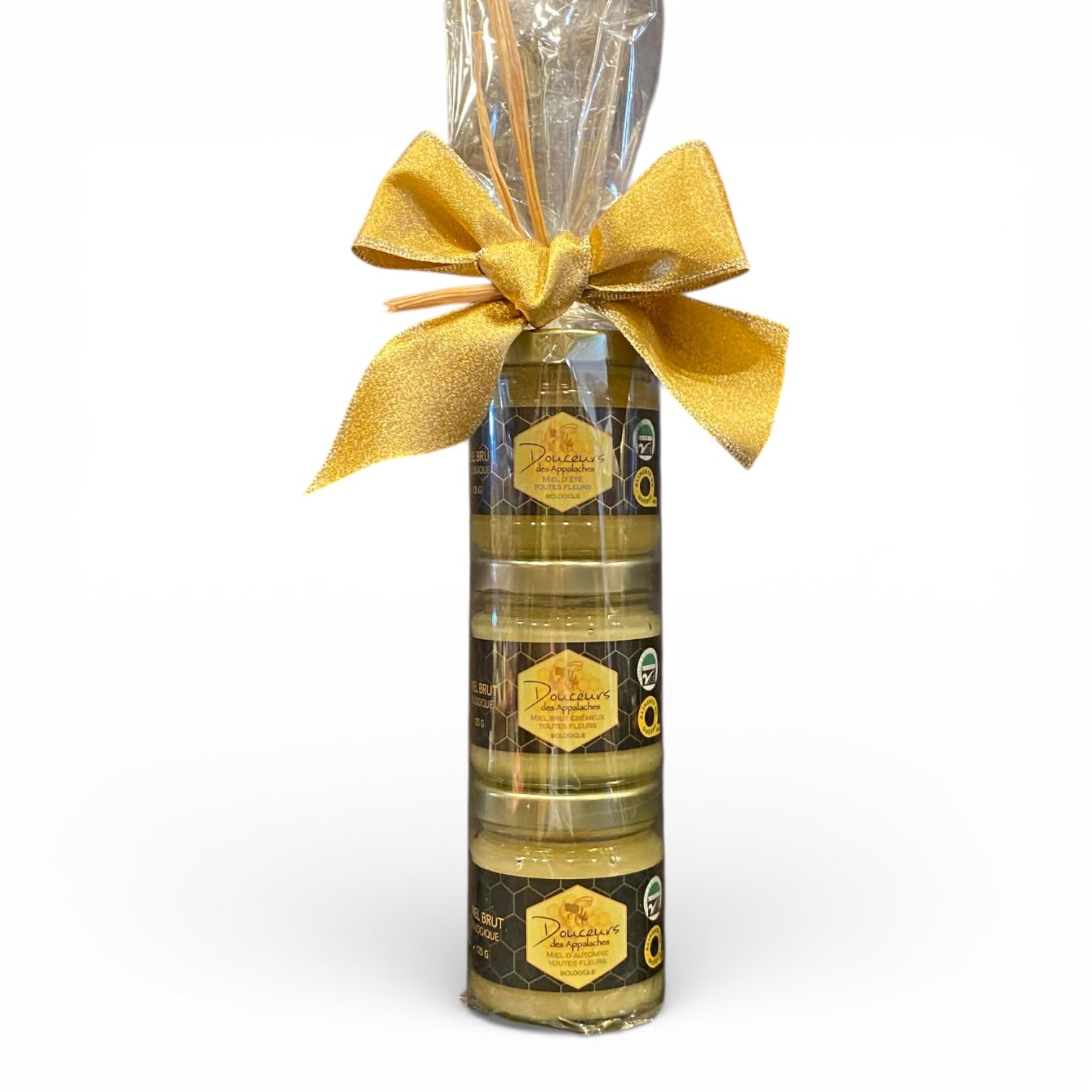 Emballage cadeau - 3 pots de miel brut biologique de 125 g