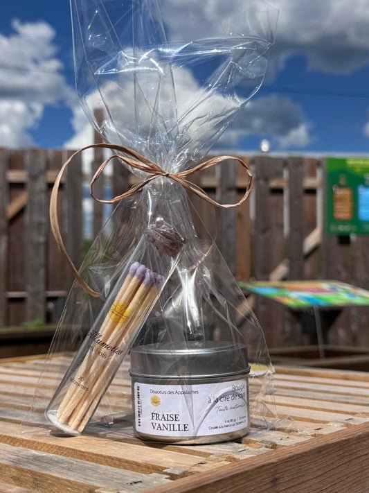 Emballage cadeau - Bougie à la cire de soya avec mèche de coton (85 g) et allumettes colorées