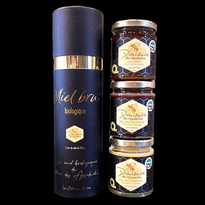 Coffret chic de 3 pots de miel de 250 g