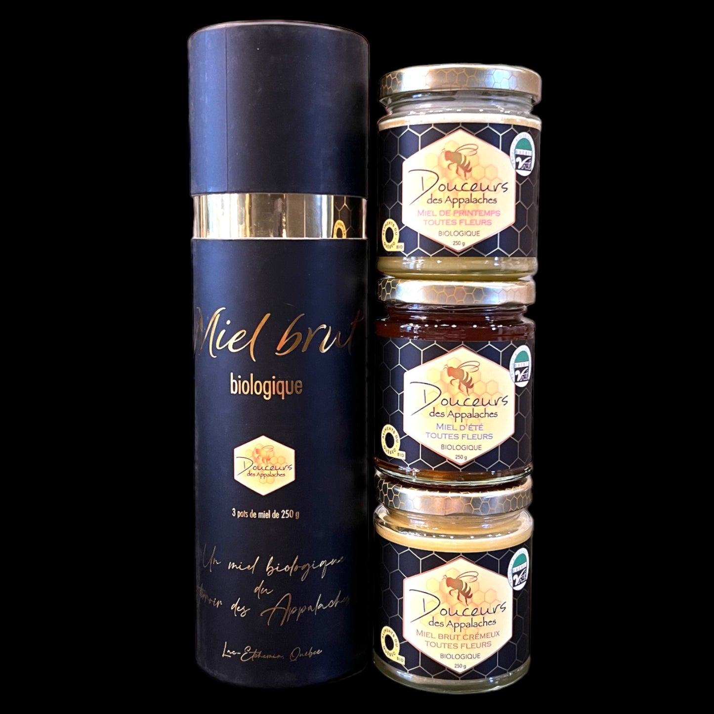 Coffret chic de 3 pots de miel de 250 g