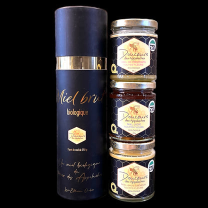 Coffret chic de 3 pots de miel de 250 g
