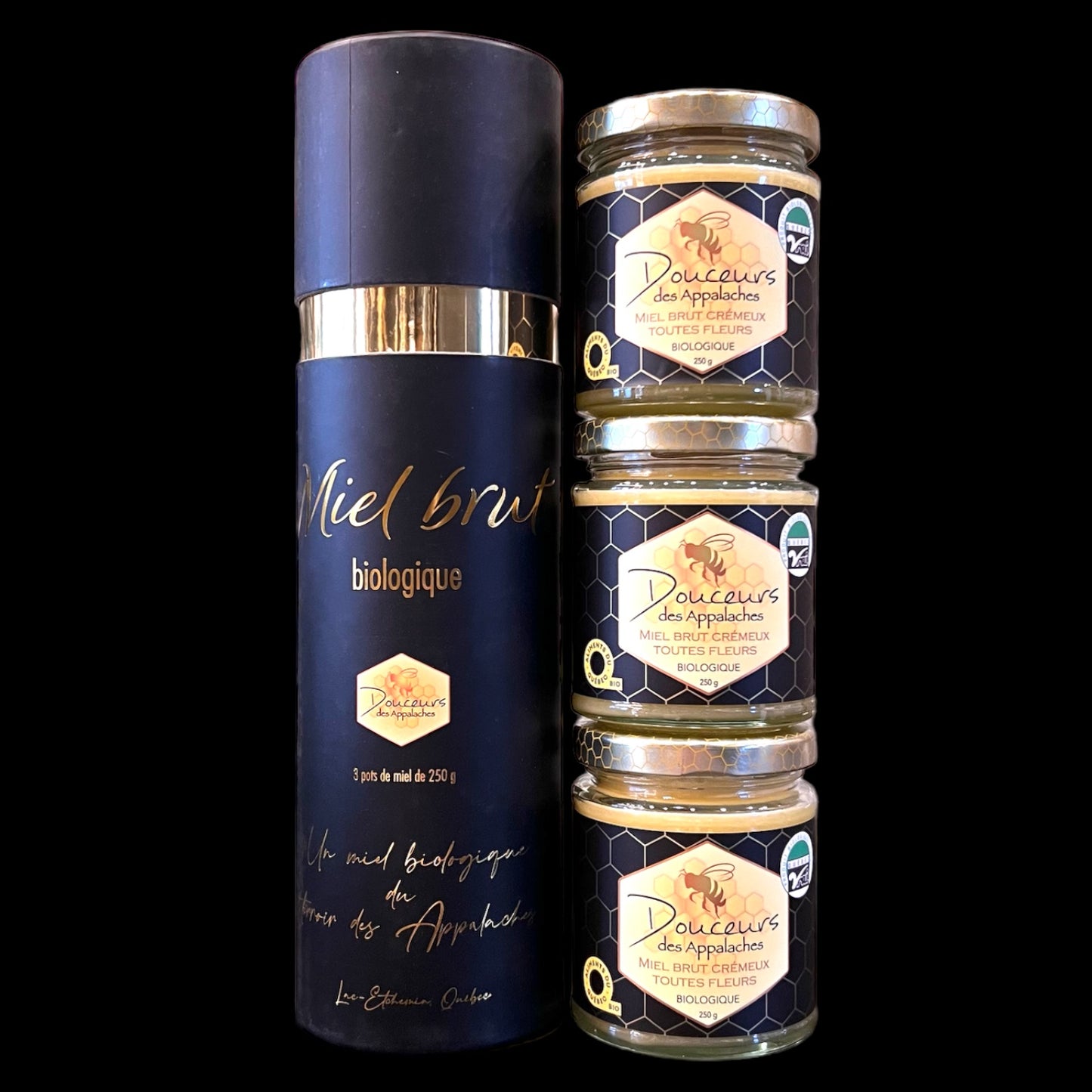 Coffret chic de 3 pots de miel de 250 g