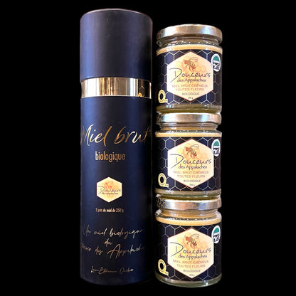 Coffret chic de 3 pots de miel de 250 g