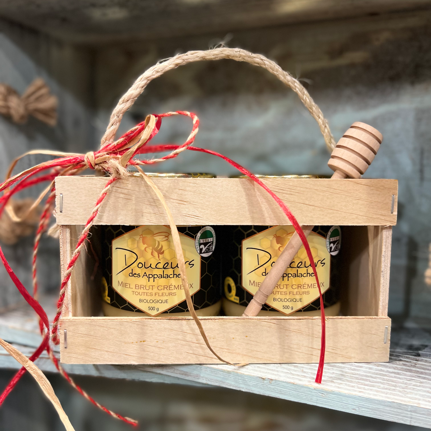 Boîte-cadeau en bois de 2 miels bruts