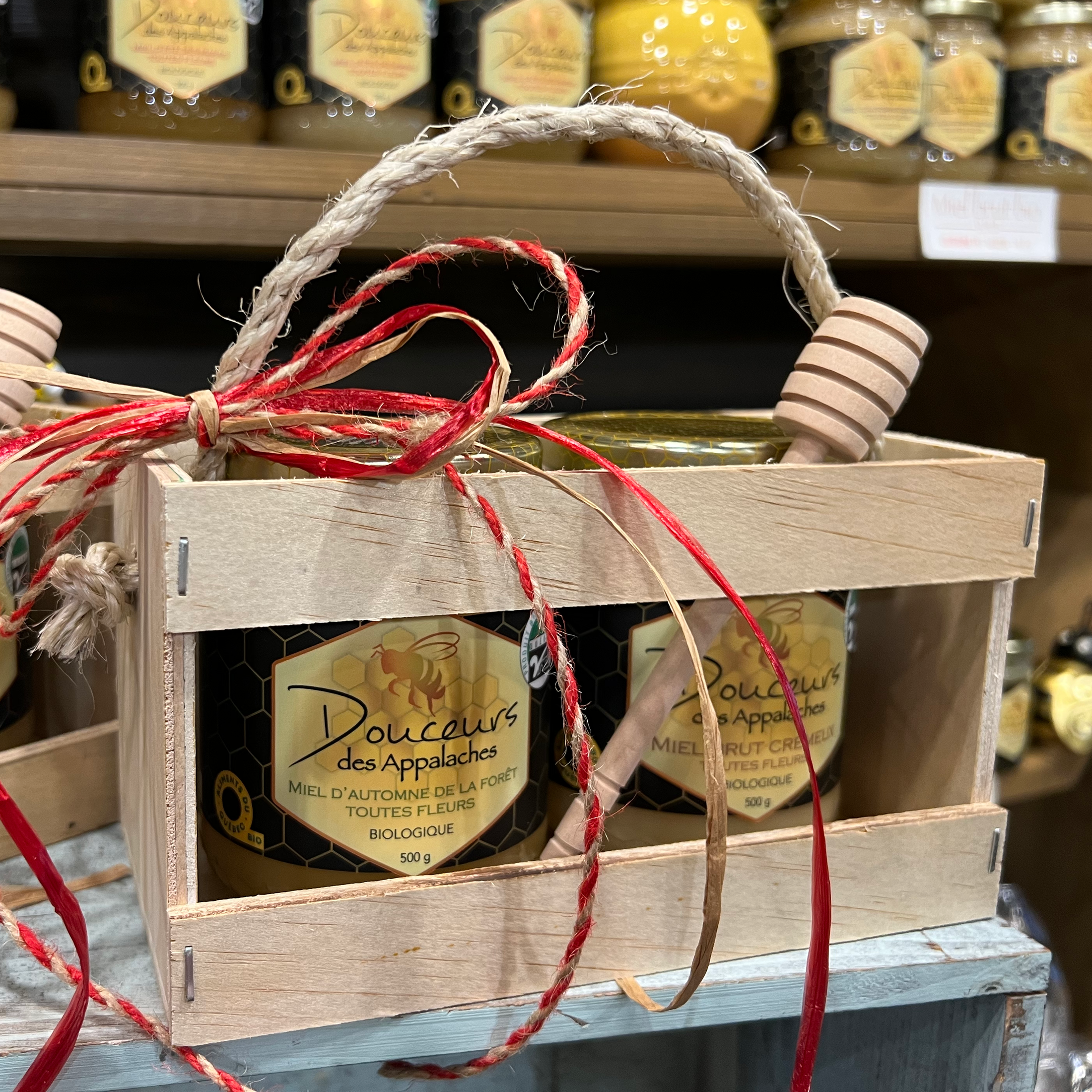 Boîte-cadeau en bois de 2 miels bruts bio